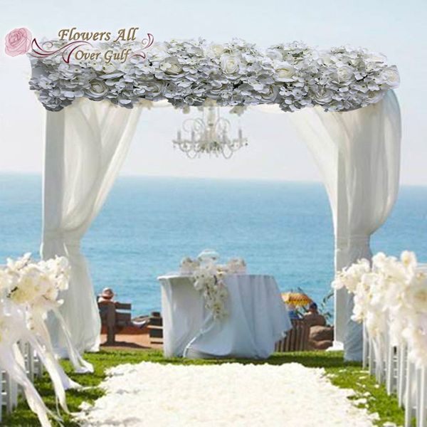 

artificial flower row and fake flowers runner for white wedding background wreath baby show decoration diy gy711
