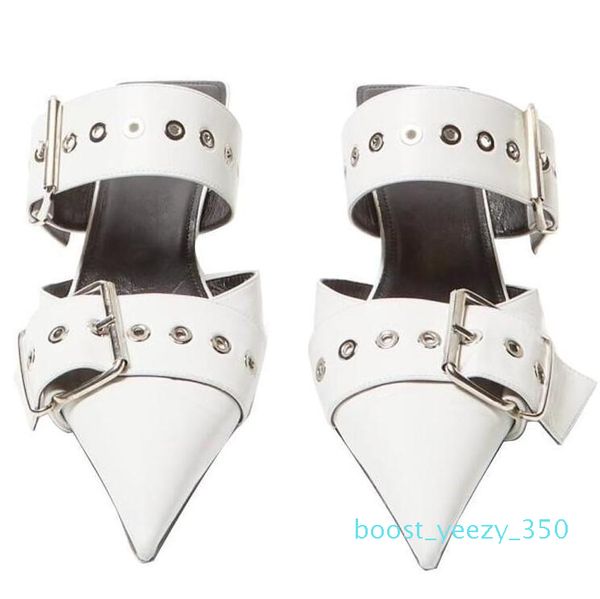 

women casual sandals summer runway black white buckled mules slip-on metallic heels women pointed toe slippers casual sandals punk b35