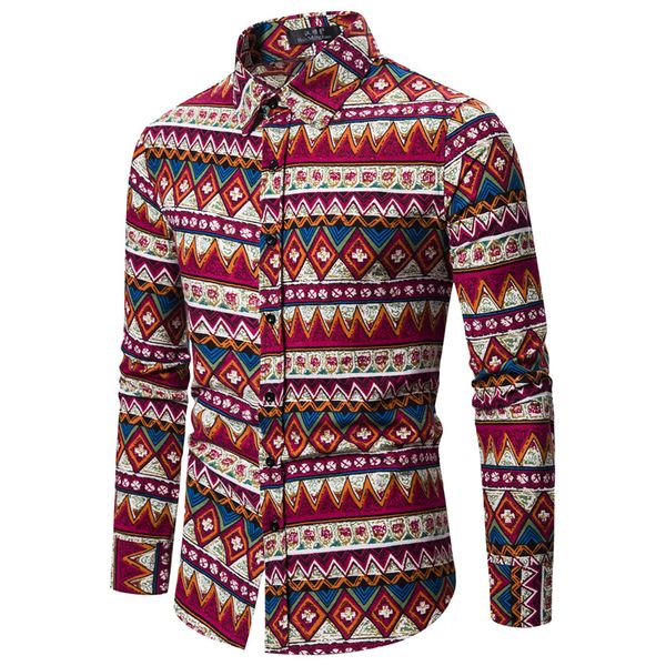 

fashion spring autumn casual men shirt slim fit flower print linen shirt long-sleeved shirts male floral social clothing y2098, White;black