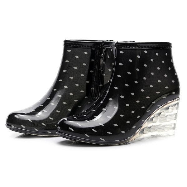 

women's rain boots wedges short tube rain boots non-slip waterproof water shoes slope anti-skid short quality new103, Black