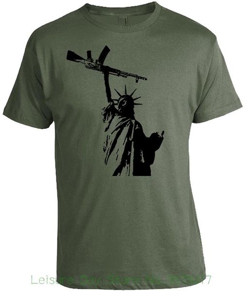 

summer short sleeve shirts m~2xl big size cotton tees statue of liberty with gun t-shirt - shirt, White;black