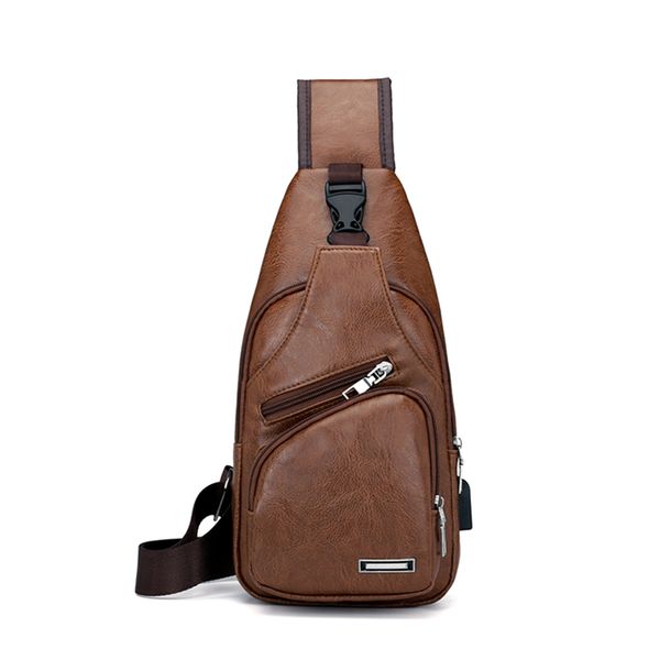 

mini usb interface plenty of space mens casual bag fashion outdoor sling bag travel day pack pu leather chest crossbody ba