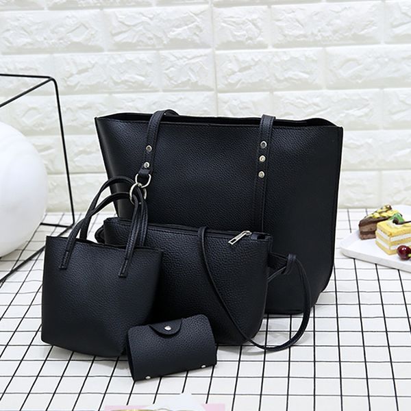 

4pcs messenger bags women ladies leather four-piece shoulder crossbody bag purse clutch pouch clutch wallet retro bag bolsas