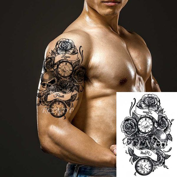 

waterproof temporary tattoo sticker rose flowers clock "logon health" words fake tatto flash tatoo arm leg art for women men