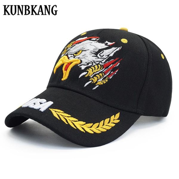 

kunbkang embroidered eagle baseball cap for men casual usa black cap trucker gorras animal dad hat fitted cap male, White