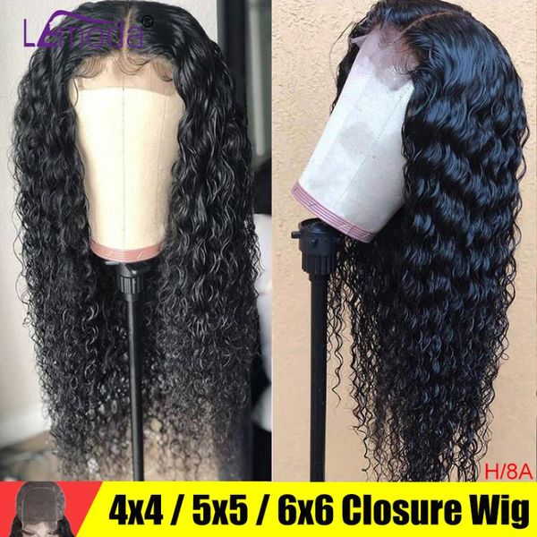 

5x5 lace closure wig peruvian curly human hair wig pre plucked with baby hair lemoda 150% remy 6x6 4x4 lace closure, Black;brown