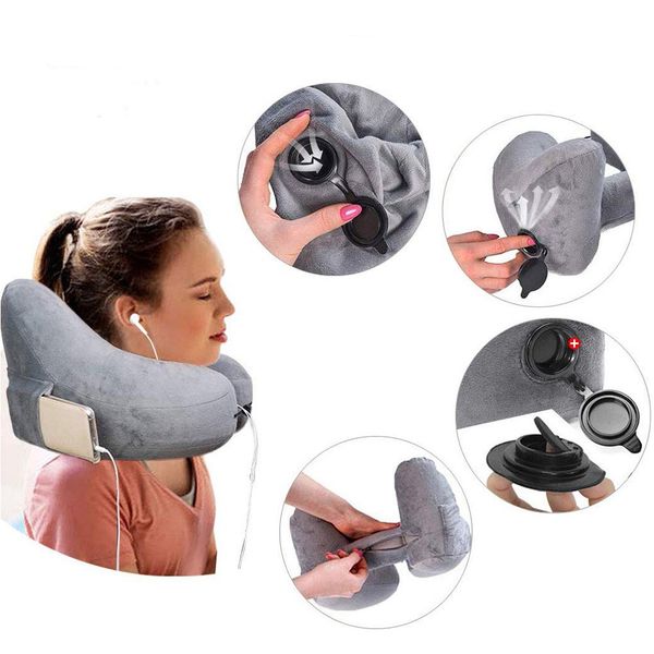 

new h shape travel inflatable pillow folding light nap soft flannel pillow car seat office airplane sleeping cushion