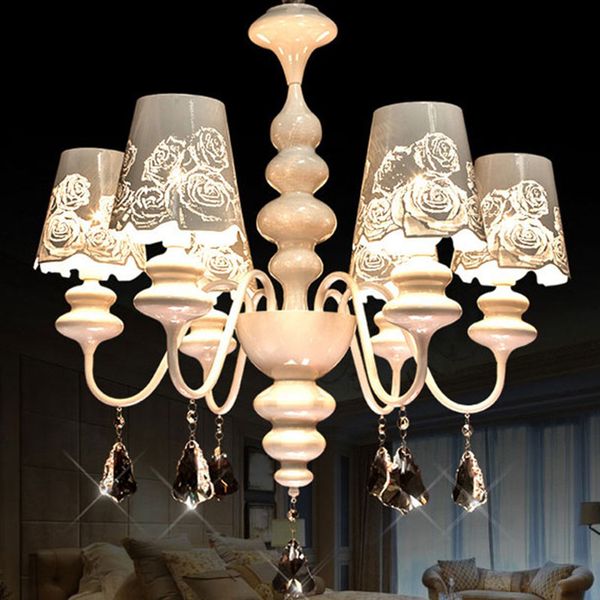 Creative White Rose Shade Chandelier Romantic Crystal Suspension Lamp For Living Room Bedroom Hotel Home Lighting Fixtures G269 Dining Pendant - White Pendant Shade Chandelier Creative White Rose Shade Chandelier Romantic Crystal Suspension Lamp For Living Room Bedroom Hotel Home Lighting Fixtures G269 Dining Pendant - White Pendant Shade Chandelier
