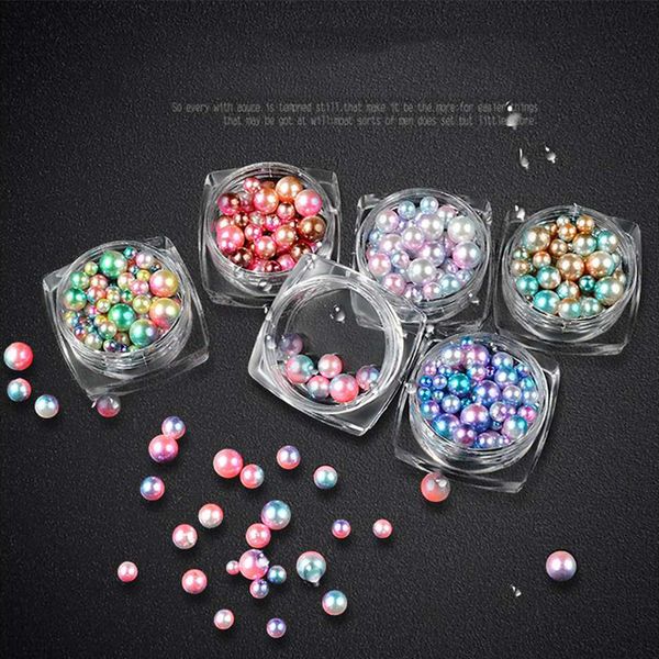 

1 box/lot 3~6mm mixed size round gradient pink resin colorful rhinestone nail art decoration manicure beads diy accessories, Silver;gold