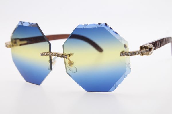 

2020 new fashion shield 4189706 rimless carved wood sunglasses wood stone diamond glasses carved blue yellow fashion brand glasses, White;black