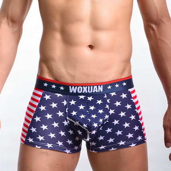 

men's pure under flag underwear cotton men's underpants american flag printed bright band boxer pants wmgmp, Black;white