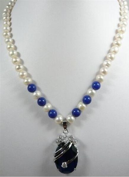 

mujer noble blanco de la joyerÃ­a de la perla y jade azul + collar, Silver