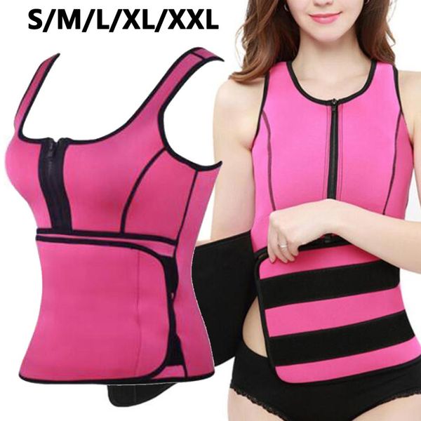 

neoprene sauna suit sweat vest adjustable waist slim trimmer body shaper shapewear gym yoga running burn fat slimming vest, Black;blue
