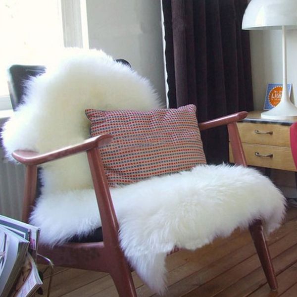 

faux sheepskin floor carpet chair cover warm hairy seat pad plain skin fur plain fluffy area rugs bedroom mat for living room