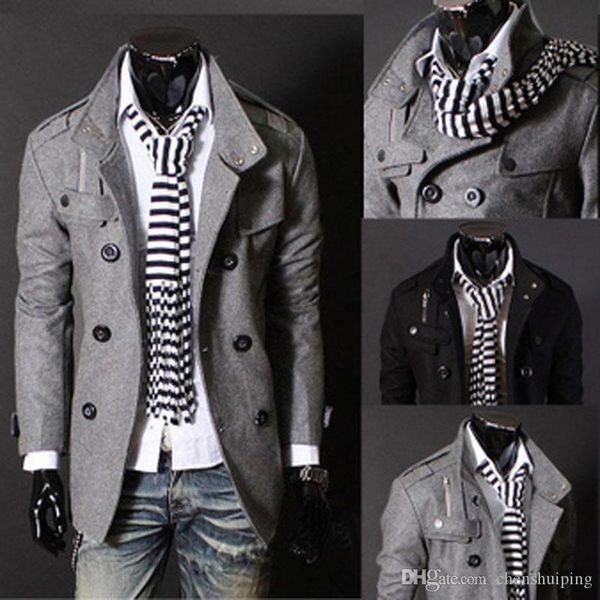 

new british style winter wool blend coat men outwear slim fit double breasted men overcoat casual trench ing, Tan;black
