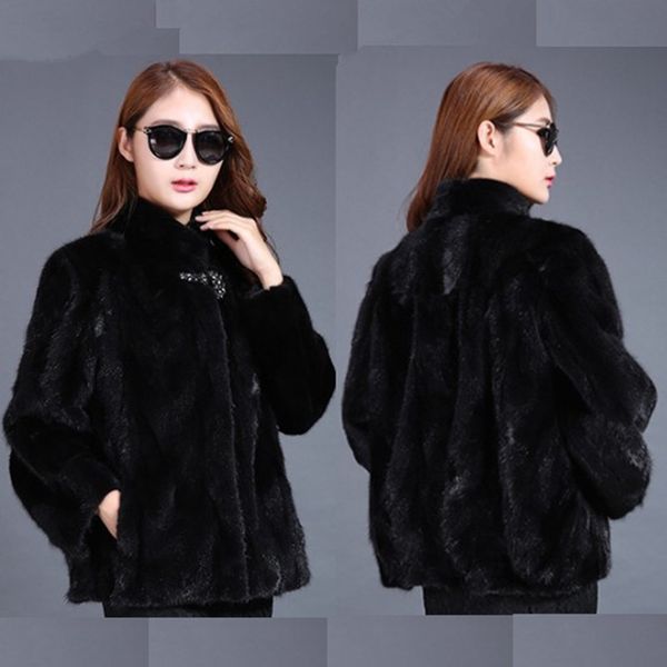 

women's fur & faux pieces jacket women natural real genuine fashion warm winter coat, Black