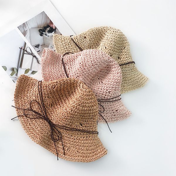 

parent and child straw hat mother & daughter outing handmade beach hat children bow sun-resistant girls big brim e fashion, Yellow