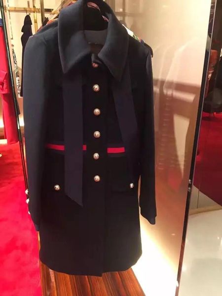 

2018 autumn dark blue bow collar ingle button runway woolen women 039 coat high end brand ame tyle coat women 121320, Black