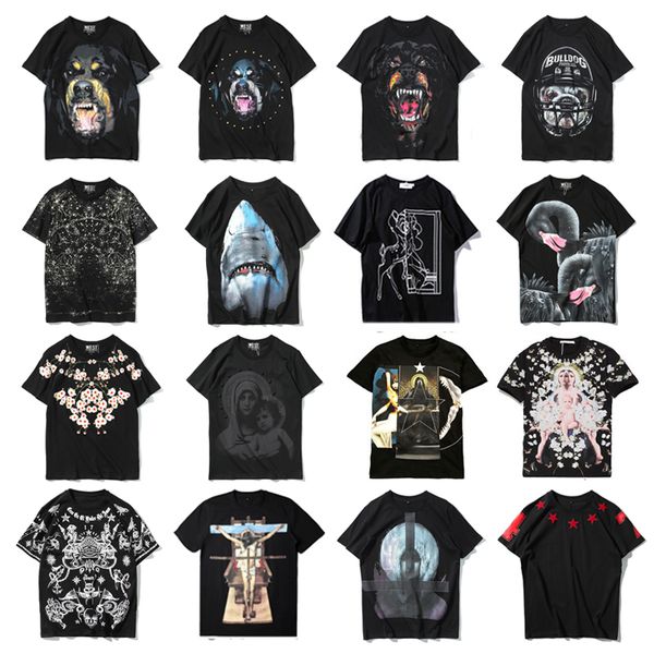 

2020 spring street tide brand dog head shark starry fawn deer jesus our lady male and female couple short-sleeved t-shirt size m-2xl, White;black