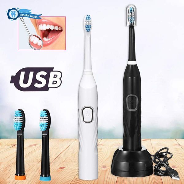 

electric toothbrush sonicwave usb rechargeable ipx7 waterproof smart chip whitening with 3 replaceable toothbrush head 6w