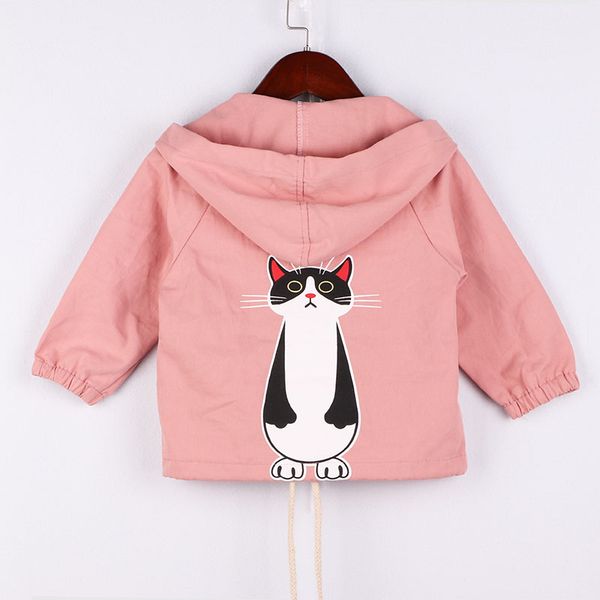 

yorkzaler children hooded jacket girl windbreaker autumn kids long sleeve print cat hooded outerwear for girls trench coats, Blue;gray
