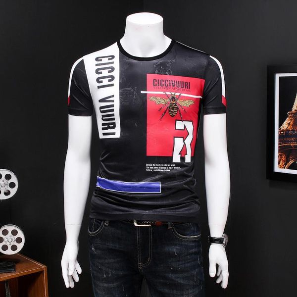 

contrasting colors tee hombre camiseta t shirt men club party homme baroque irregular lattice print t shirt hombre manga corta, White;black