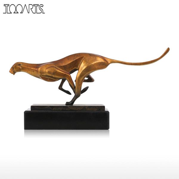 Tooarts Leopard Bronze Sculpture Modern Artificial Statue Art