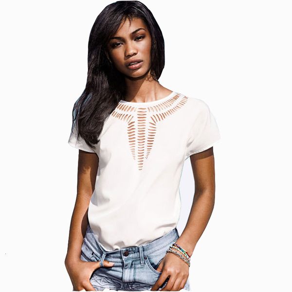 

женская одежда летняя блузка повседневный new top шифон тройники блуза мода горячие продажа женщины рубашка полые лазерной гравировки летняя, White