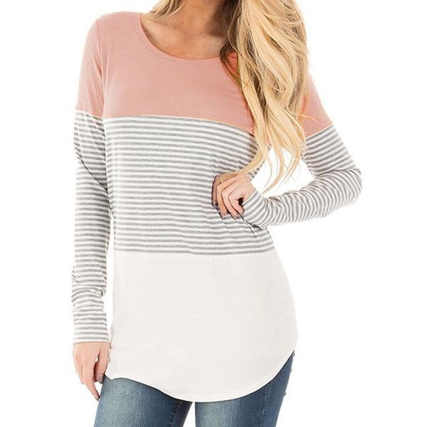 

autumn t-shirt women casual loose long sleeve t shirt women tees striped o-neck t shirt plus size women clothing t shirts, White