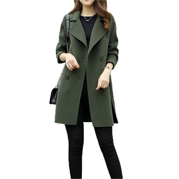 

women's woolen coat new fashion long loose double-breasted slim type female autumn winter warm wool blends, Black