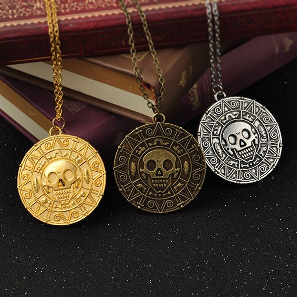 

shy vintage bronze gold coin pirate charms aztec coin necklace men's movie pendant necklaces for lady xmas gift fashion jewelry kka3997, Silver