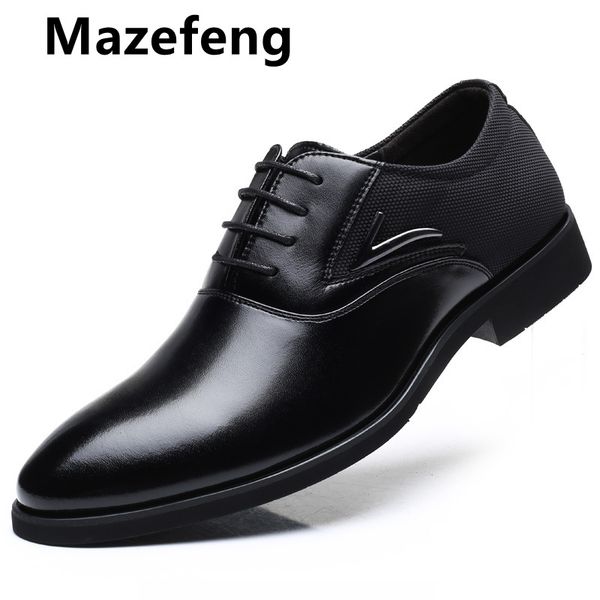 

2019 new hih quality men pointed toe shoes lace-up bullock business dress men oxfords shoes male formal bi size, Black