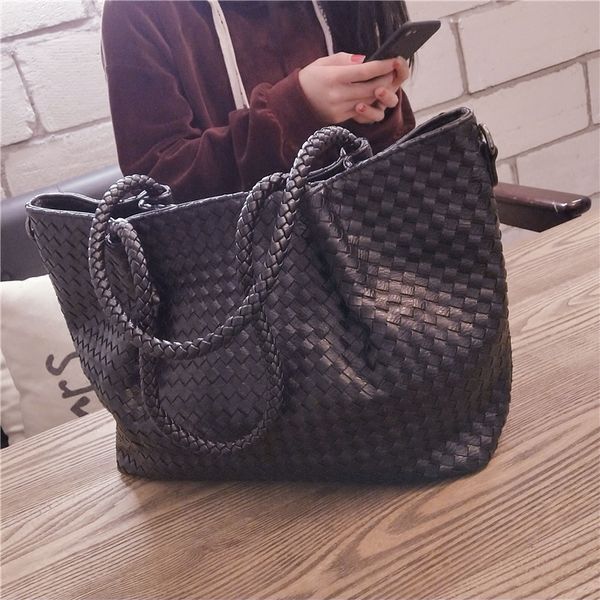 

benviched ladies' pu woven bag 2019 new spring tote bag fashion high-capacity handbag women inclined single shoulder c422