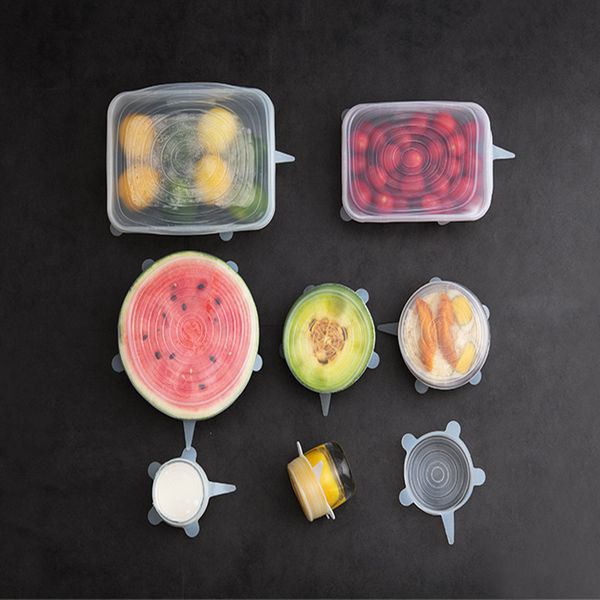 

universal silicone lids stretch suction cover cooking pot pan silicone cover pan spill lid ser home bowl 6pcs/set
