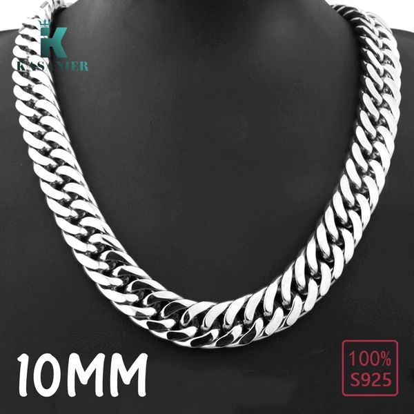 

kasanier 100% real s999 sterling silver men necklace 10mm width whips necklace curb figaro chain man woman hip hop gift jewelry
