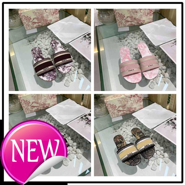 

wholesale new slippers summer luxury woman beach alphabet slippers designer rough sandals knitted cloth embroidery woman shoes, Black