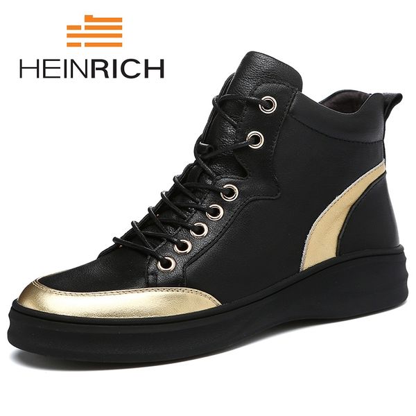 

heinrich high boots men shoes leather genuine with fur men casual leather shoes outdoor boots mens tenis-masculino, Black