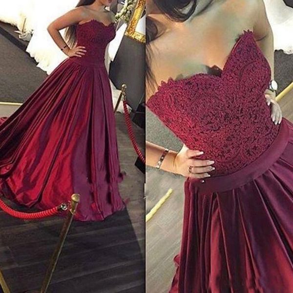 

Princess 2019 Burgundy Ball Gown Prom Dresses Lace Appliques Sweetheart Long Prom Gowns Elegant Formal Evening Gowns