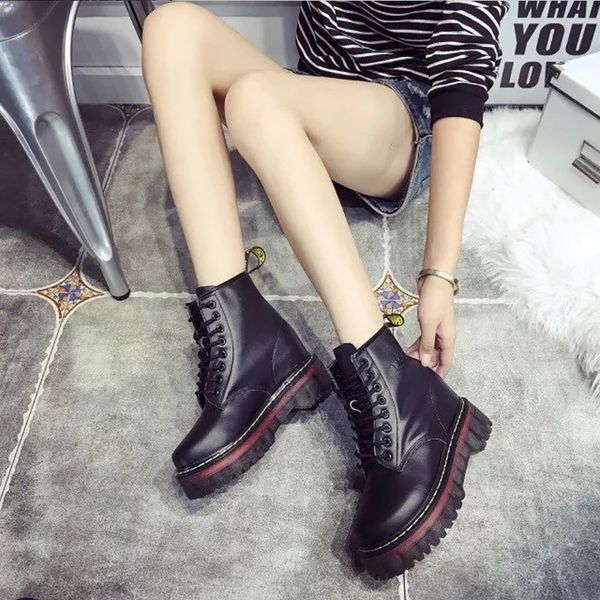 

boots, women's british style, thick bottomed and versatile motorcycle boots, Black