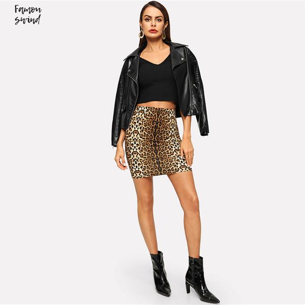 

multicolor leopard workwear bodycon юбка вскользь середина талии zipper из мини-юбки женщин осень элегантная юбка печати, Black