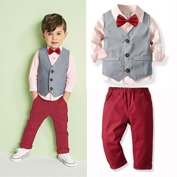 

baby boy clothes boy shirts+waistcoats + pants 2019 autumn children fashion gentleman england style baby casual sets, White