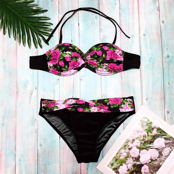 red floral bathing suit
