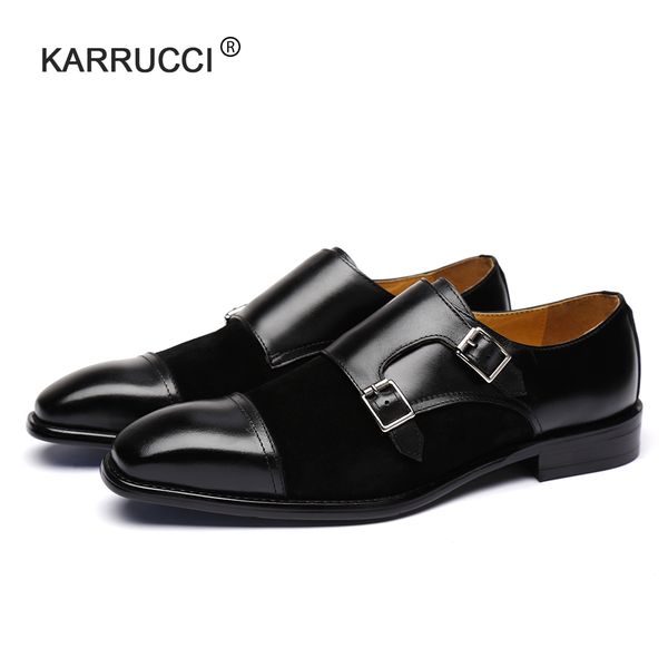 

karrucci men's double monk strap oxford classic dress shoes, Black