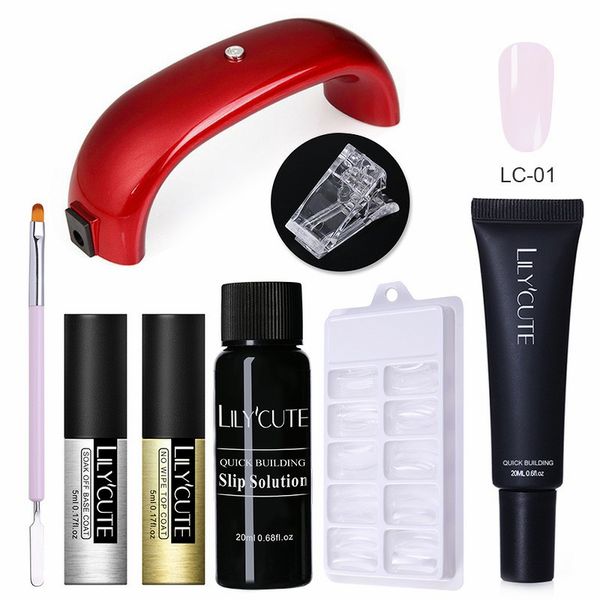 

lilycute poly uv gel set acrylic crystal nail polish varnish set quick builder extension gel pink white clear led uv nail, Red;pink