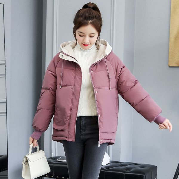 

2020 new design winter jacket women o neck cotton padded korean style female jackets zip fur collar women down jacket, Black