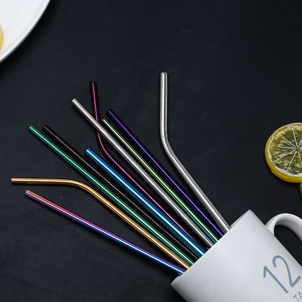 

6*215mm stainless steel straw bent straight reusable drinking straws colorful straw metal straw for party wedding bar drinking tools d0101