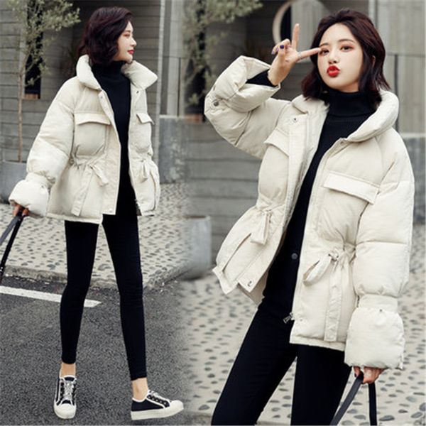 

2019 new winter coat women cotton clothes korean loose short parkas jackets girls lantern sleeve outerwear xa185, Tan;black