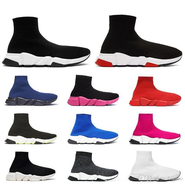 

2020 men women designer socks shoes speed trainer triple black white glitter pink blue fashion luxury mens trainers casual canvas sneakers, White;red