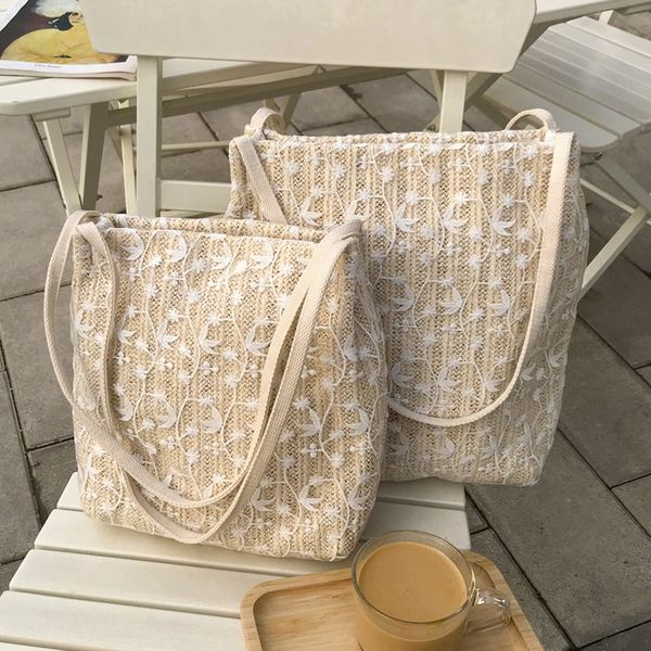 

korean large-capacity lace straw bags woven shoulder bag bohemian summer vacation casual handbags beach handbags 2020