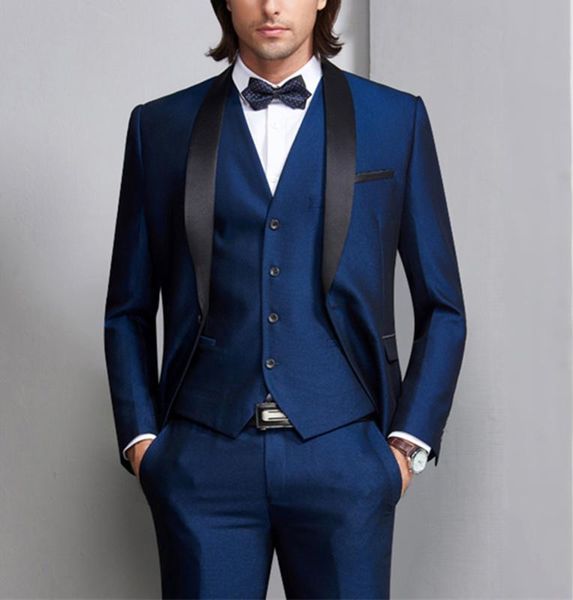 

royal blue / white mens костюм 3 шт slim fit повседневный шаль лацкане v шеи для свадьбы tuxedo шафера костюм homme (blazer + ve, White;black